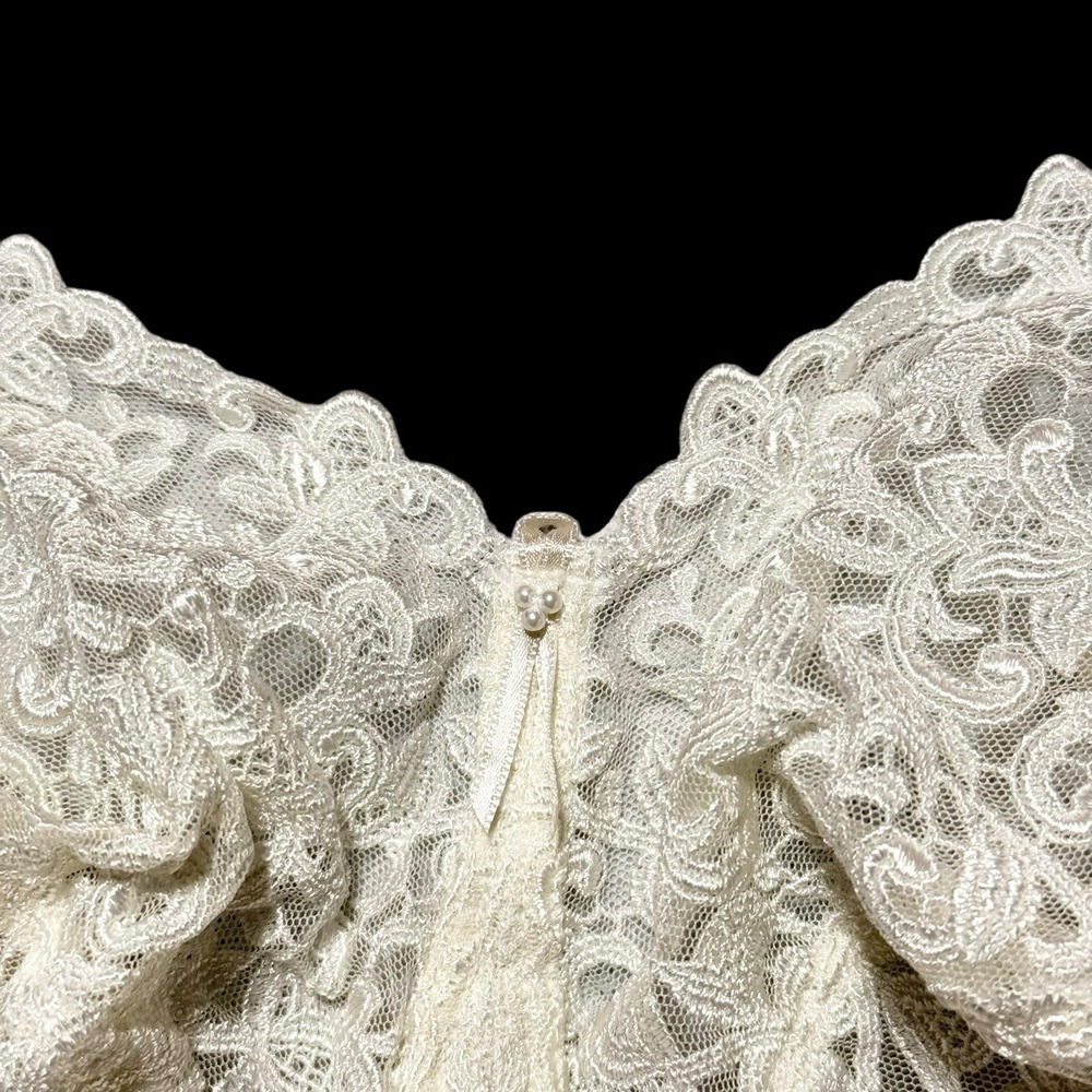 Wacoal 85219 Ivory Wire Free Semi Sheer Bra Bow & Bead Accent Preowned - Picture 3 of 7